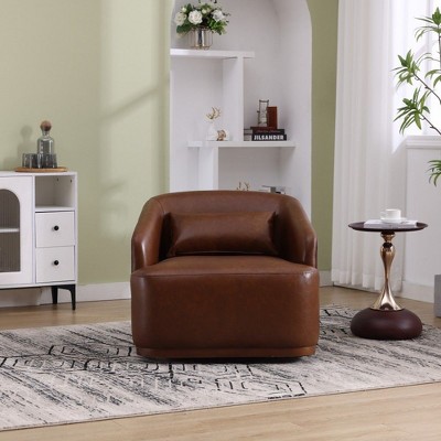 NicBex PU Leather/Chenille Upholstered Accent Chair with Swivel Functionality,Modern Barrel Chairs for Bedroom,Reading Room