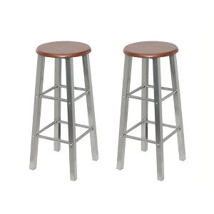 vidaXL Bar Stools 2 pcs Metal with MDF Seat - 1 of 4
