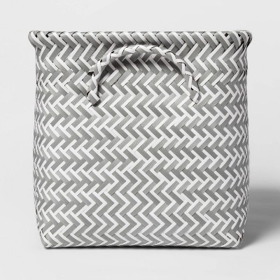 white cube storage with baskets