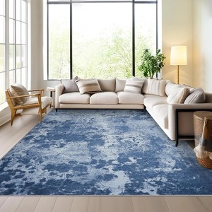 Modern Washable Low Pile Rugs - Soft Abstract Carpet for Living Room, Bedroom, Dining Room, Apartment & Bathroom - Neutral Design for Hardwood Floors - 1 of 4