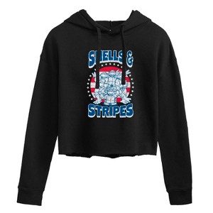 Women's - Teenage Mutant Ninja Turtles - Shells And Stripes Cropped Graphic Hoodie - 1 of 3