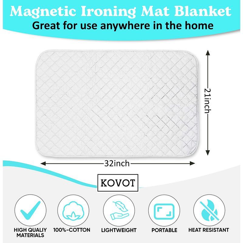 KOVOT Extra-Wide 21" x 32" Portable Magnetic Ironing Mat Blanket. Cotton Laundry Pad for Table, Washer, Dryer or Iron Anywhere On The Go, 2 of 7