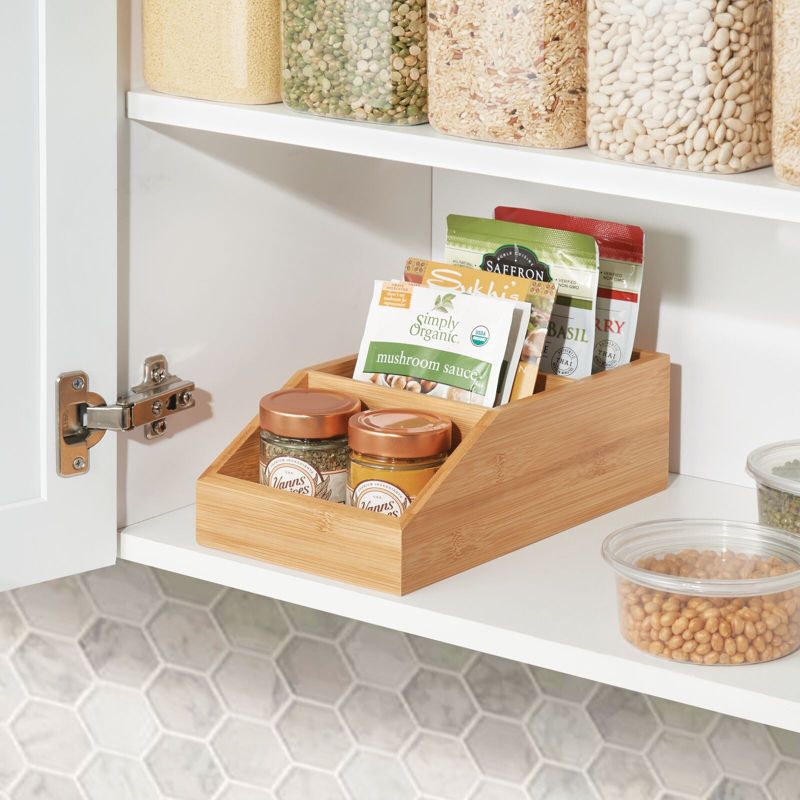 mDesign Bamboo Wood Kitchen Pantry Food Storage Divided Bin, 2 of 9