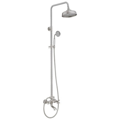 1-Spray Bathroom Outdoor Wall Bar Shower Kit with Tub Faucet and Double Cross Handle