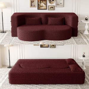 NicBex Modern Floor Sofa Bed with 2 Pillows, Foldable Sleeper Sofa, Teddy Fabric Convertible Sofa, Space-Saving Couch for Living Room, Loveseat Sofa - 1 of 4