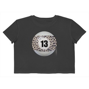 Rerun Island Women's 13 Ball Animal Print Short Sleeve Graphic Cotton Cropped Loose T-shirt - Caviar 3X - 1 of 4