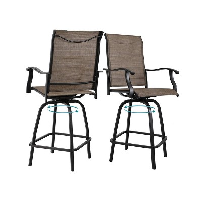 2pc Outdoor Swivel Bar Height Stools, Outdoor Counter Height Chairs With Arms