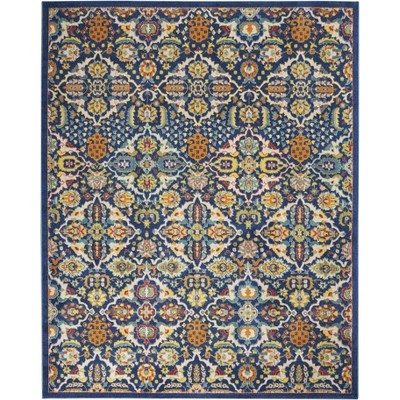 Navy Multicolor Floral Boho 8' x 10' Synthetic Area Rug