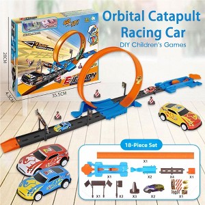 DIY Catapult Race Racing Car Loop Track Toy Set with Mini Metal Cars Ramp Gifts for Kids Toddlers Boys Girls 3-5 - 1 of 4