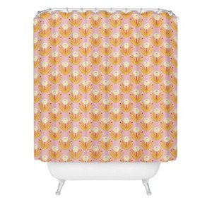 Deny Designs Maritza Lisa Happy Dahlias Pattern Shower Curtain White/Orange - 1 of 3