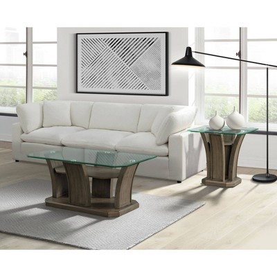 Transitional 44'' Gray Wood & Glass Rectangular Coffee Table