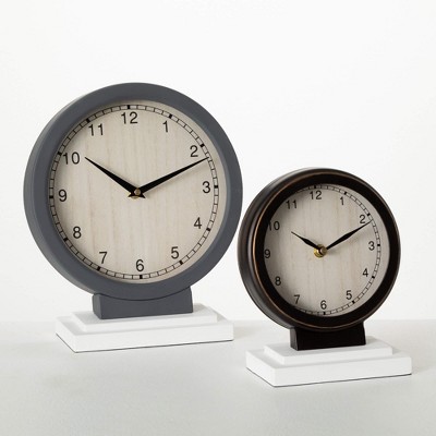 Sullivans 11.75" & 8.75" Retro Analog Desk Clock Set of 2, Wood