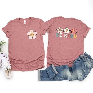 Simply Sage Market Women's Be Kind Checkered Flowers (Front and Back) Short Sleeve Graphic Tee - 1 of 4