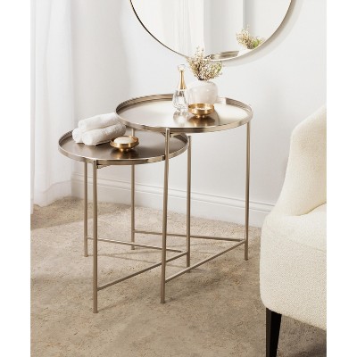 Ulani Satin Silver Nesting Metal Side Tables, Set of 2