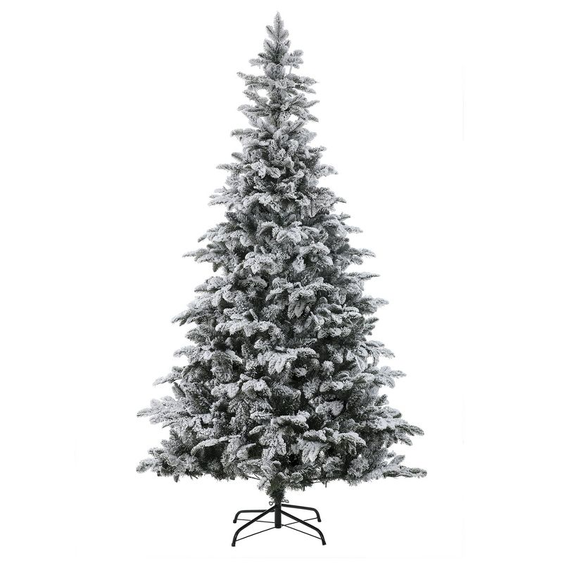 LuxenHome 7' Pre-lit PE/PVC Artificial Flocked Full Fir Christmas Tree with Metal Stand Green, 2 of 10