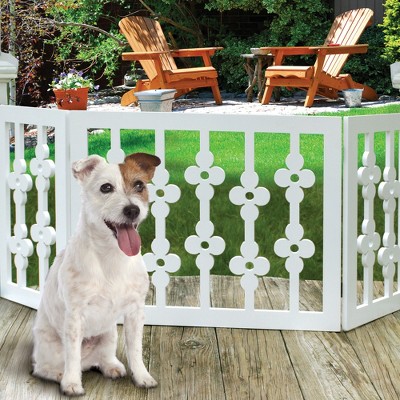 White Floral Wooden Freestanding Pet Gate for Dogs