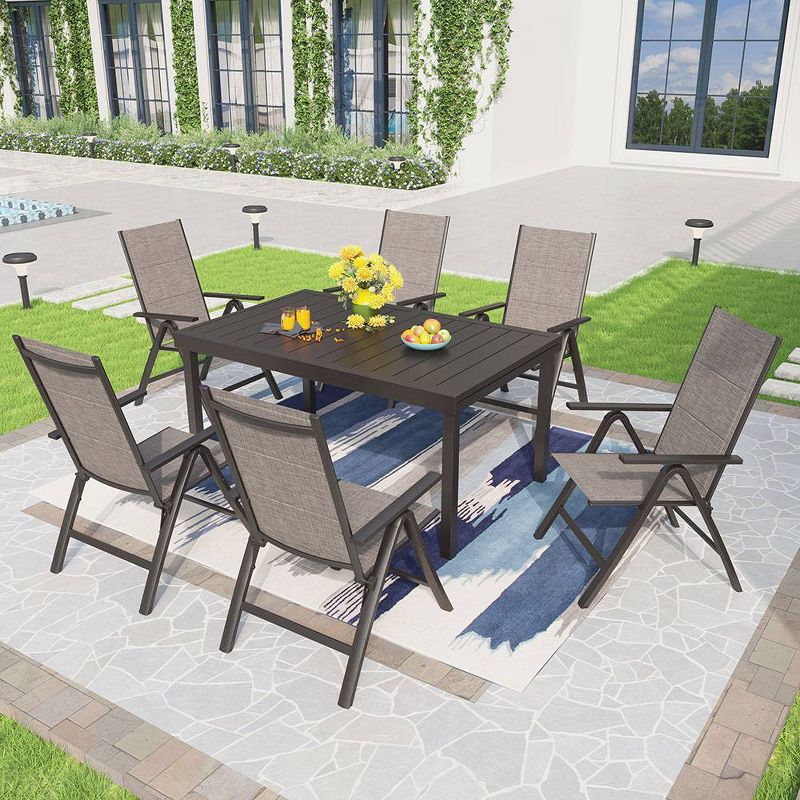 7pc Outdoor Dining Set with 7 Position Folding Chairs with Expandable Metal Table - Captiva Designs, 1 of 17