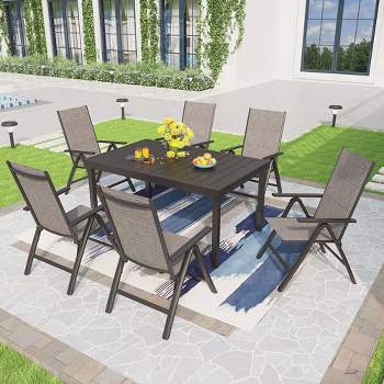 7pc Outdoor Dining Set with 7 Position Folding Chairs with Expandable Metal Table - Captiva Designs
