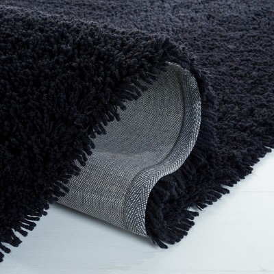 Black Hand-Tufted Wool and Synthetic Shag Area Rug