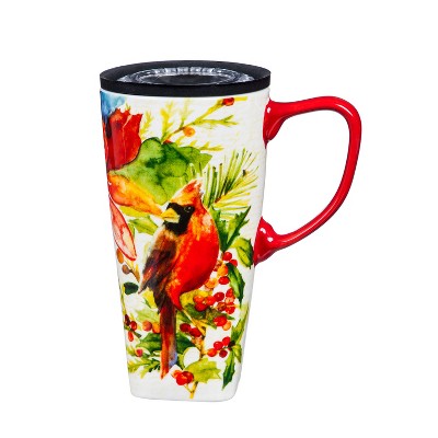 Evergreen Ceramic FLOMO 360 Travel Cup, 17 oz., Cardinal & Berries