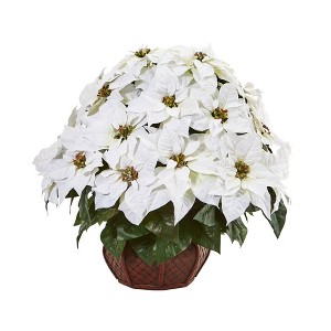 Nearly Natural 22-in Poinsettia Artificial Arrangement in Decorative Planter - 1 of 2