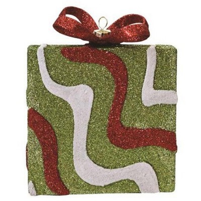 Northlight 5" Red and Green Glitter Swirl Shatterproof Gift Box Christmas Ornament