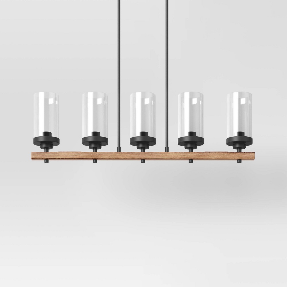 Photos - Chandelier / Lamp Wood Linear Ceiling Chandelier Wood Tone - Threshold™