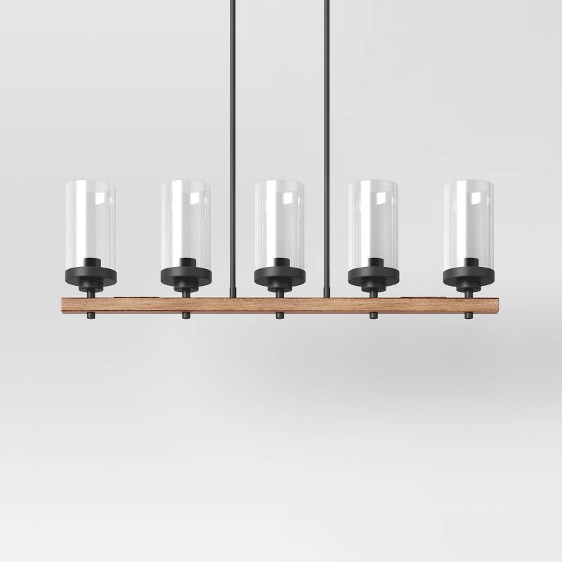 Wood Linear Ceiling Chandelier Wood Tone - Threshold&#8482;, 1 of 5