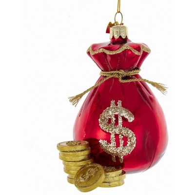Kurt Adler Noble Gems Glass Ornament for Christmas Tree, Red Sack Of Money