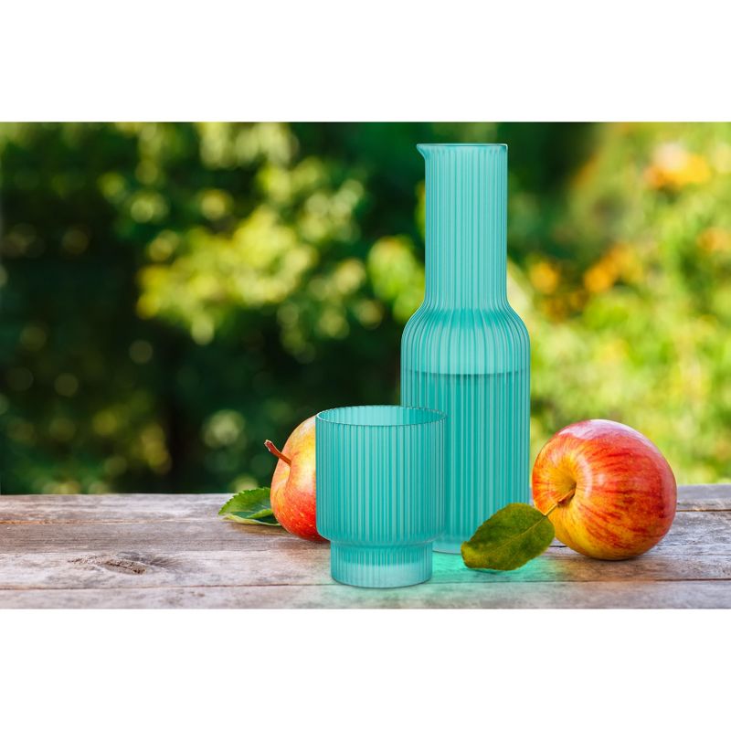 American Atelier Bedside Water Night Set 30 oz Carafe with Tumbler Glass, Ribbed Pitcher - Aqua Blue, 4 of 7