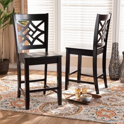 Nicolette Dark Brown Wood Contemporary Counter Stool Set