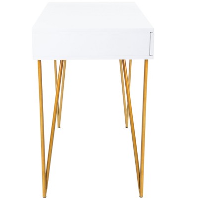 Elegant Transitional White and Gold Home Office Desk with 2 Drawers