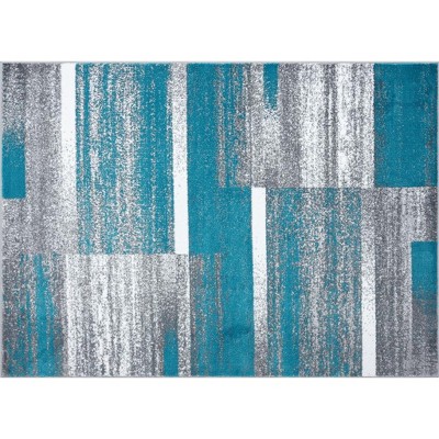 Turquoise and Gray Geometric Synthetic 2' x 7' Area Rug