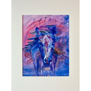 The Pink Picket Fence - Hand-Signed Art Print “2B Determined” Abstract Horse – 16" x 12 " Matted Wall Art – Fine Art Reproduction from Oil Painting - 1 of 4