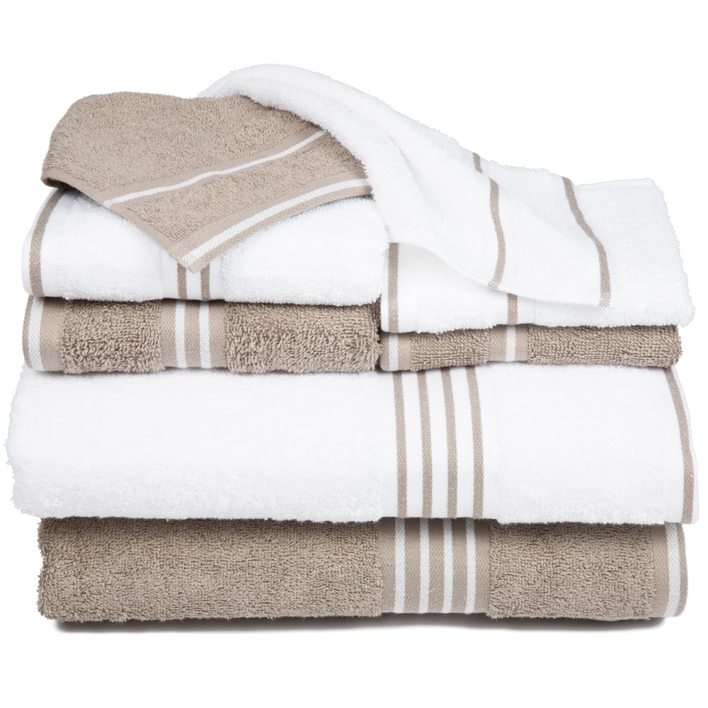 Photos - Towel 8pc Striped Bath  Set White/Taupe - Yorkshire Home