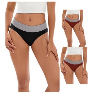 INSPIRE CHIC 3 Packs Women's Color-Block Panties No Trace Underwear Mid-Waisted Full Coverage Briefs - 1 of 4