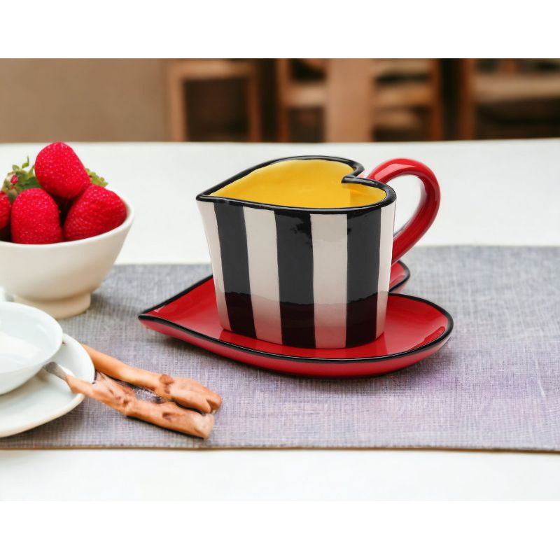 Kevins Gift Shoppe Ceramic Valentines Heart Shaped Striped Cup and Saucer, 4 of 5