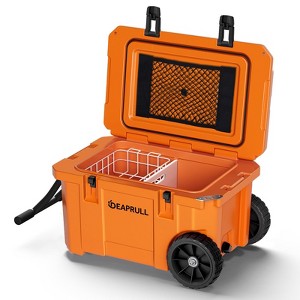 SOZT Orange 55 qt. Portable Chest Cooler, Leak-Proof Outdoor Insulated Cooler with Handle and Wheels - 1 of 4