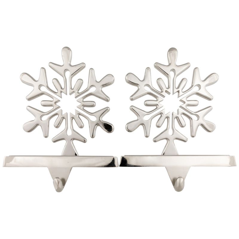 Northlight Set of 2 Solid Silver Snowflake Cutout Christmas Metal Stocking Holders 6.5", 1 of 7