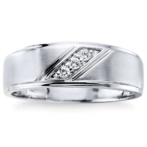 Pompeii3 1/16Ct TW Three Stone Men's Brushed Diamond Lab Created Wedding Ring in 14k Gold - 1 of 4