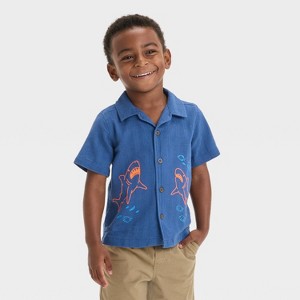Toddler Boys' Embroidered Shark T-Shirt - Cat & Jack™ Dark Blue - 1 of 4