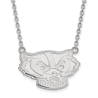 Black Bow Jewelry 10k White Gold Wisconsin Badgers NCAA Necklace 18 Inch