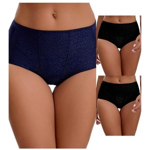INSPIRE CHIC Women's Floral Lace Breathable Comfortable Mid Rise Underwear Briefs 3 Packs - 1 of 4