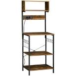 HOMCOM Kitchen Baker's Rack with Power Outlet, USB Charger, Microwave Stand, Coffee Bar with Adjustable Shelves, 5 Hooks, Rustic Brown
