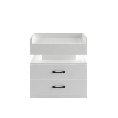 NicBex Nightstand with Adjustable LED Light, Modern Side Table with Solid Wood Frame and 2 Drawers,Bedside Table for Bedroom,Living Room