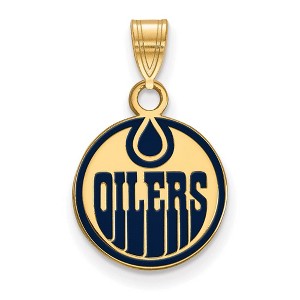 Black Bow Jewelry 14k Yellow Gold Plated Sterling Silver Edmonton Oilers NHL Small Pendant - 1 of 3