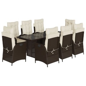 vidaXL Garden Dining Set Brown PE rattan 9 Piece Adjustable Armrests - 1 of 4