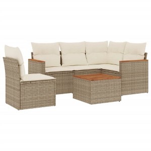 vidaXL 6 Piece Patio Sofa Set with Cushions Beige Poly Rattan - With Table - 1 of 4