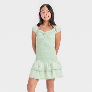 Girls' Smocked Drop Waist Tiered A-Line Dress - art class™ - 1 of 3