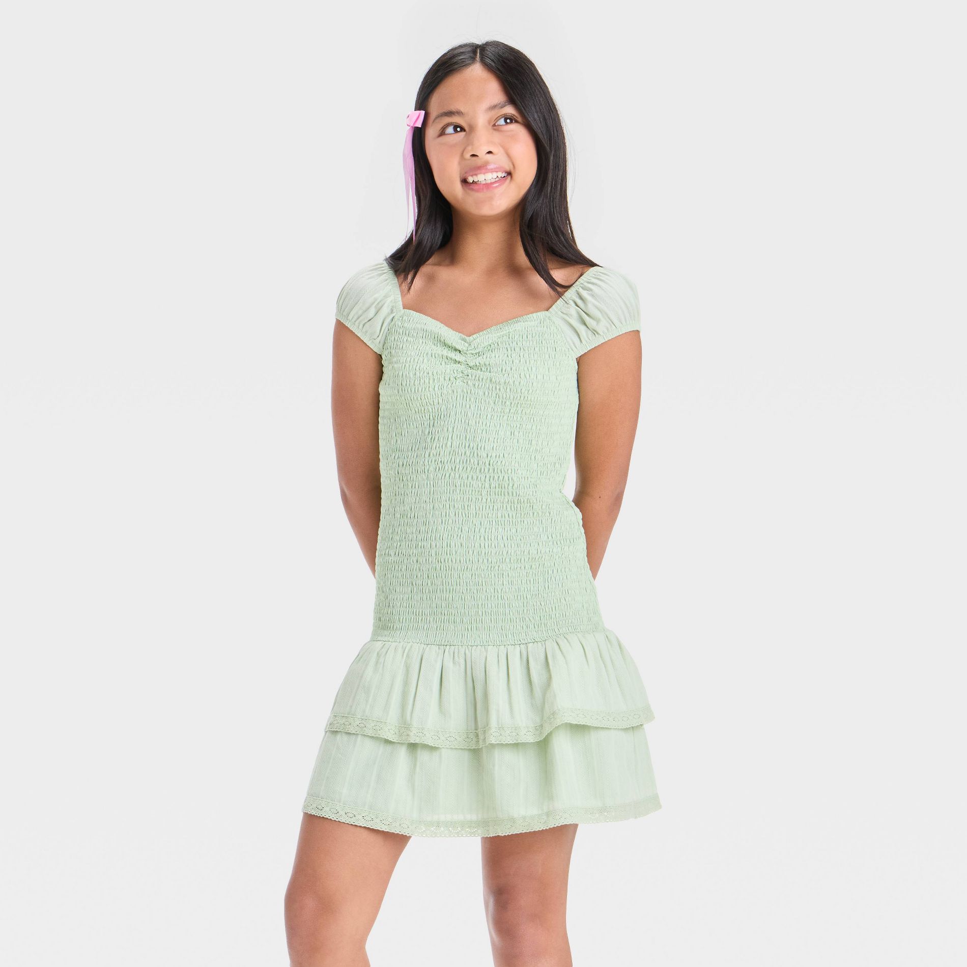 Girls' Smocked Drop Waist Tiered A-Line Dress - art class™